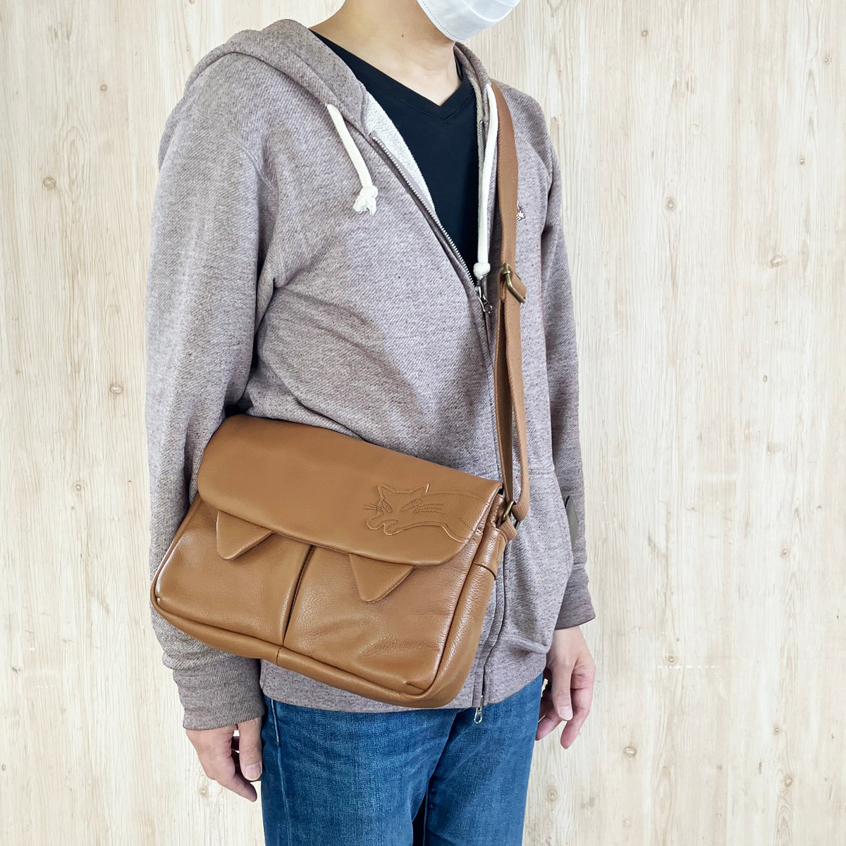 猫耳レザーミニショルダー 茶