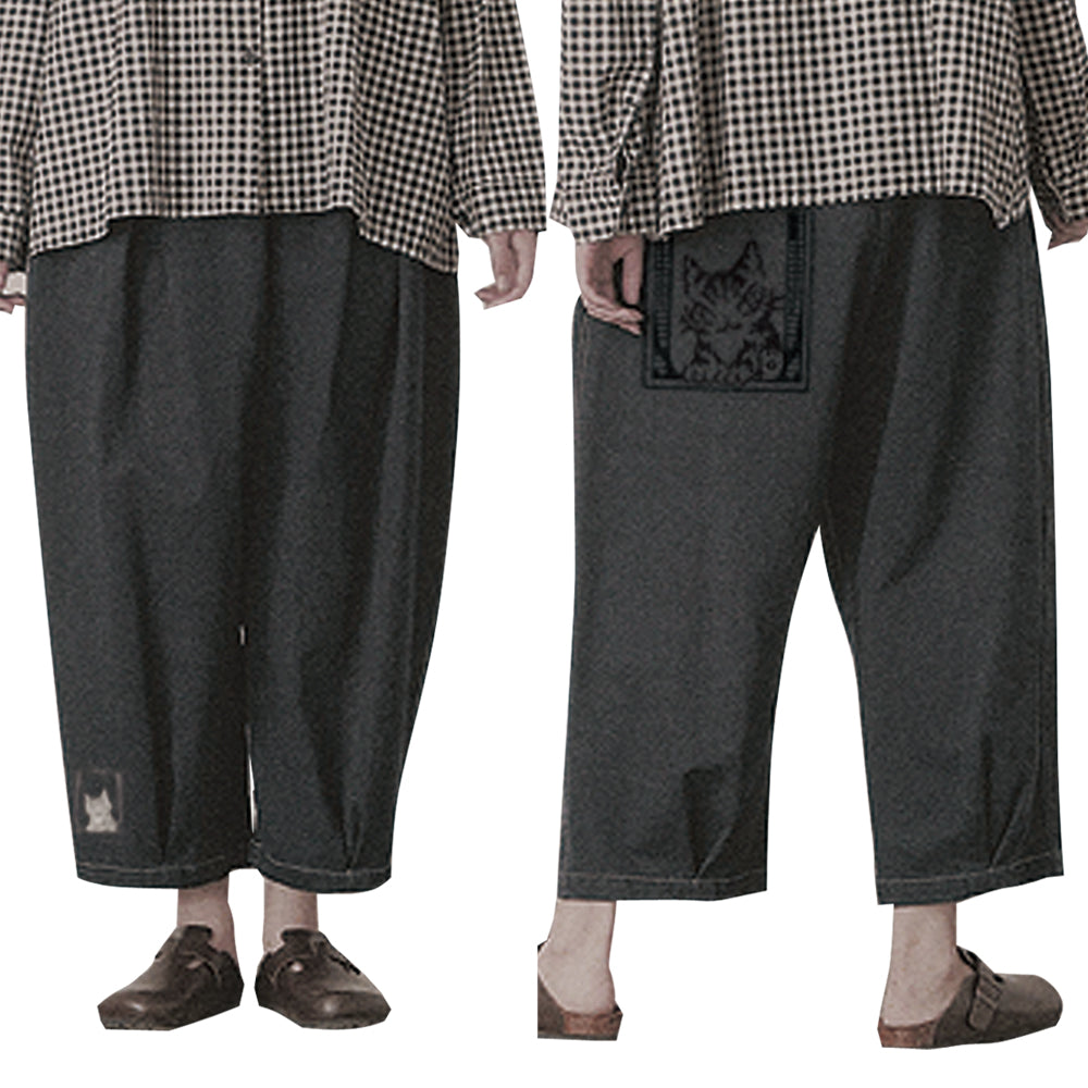 裾タックニットデニムパンツ F 黒