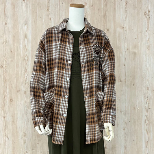 【予約】レトロチェックなシャツＪＫ　Ｌ　ＢＲ