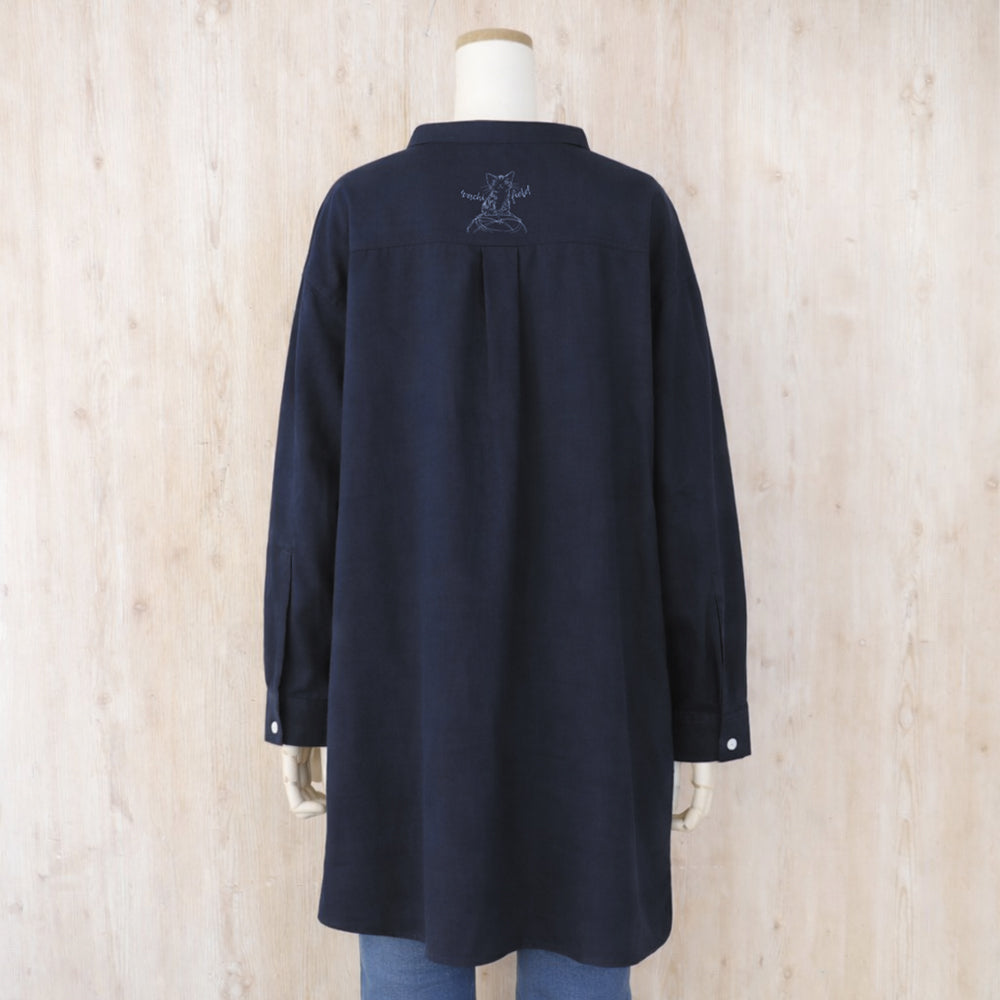 衿刺繍シャツチュニック　Ｆ　星座　紺