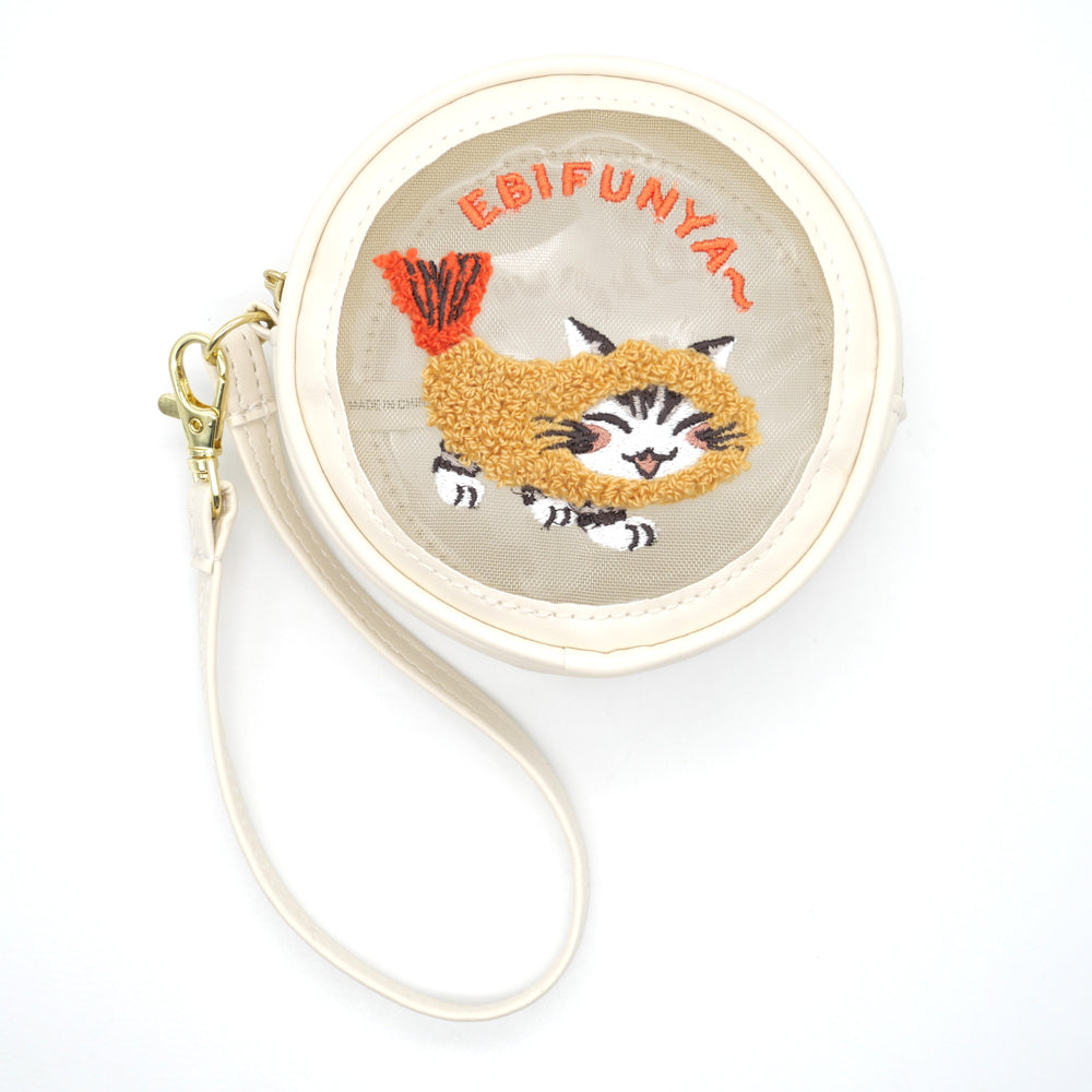 【予約】サガラ刺繍ラウンドポーチ　エビフニャー