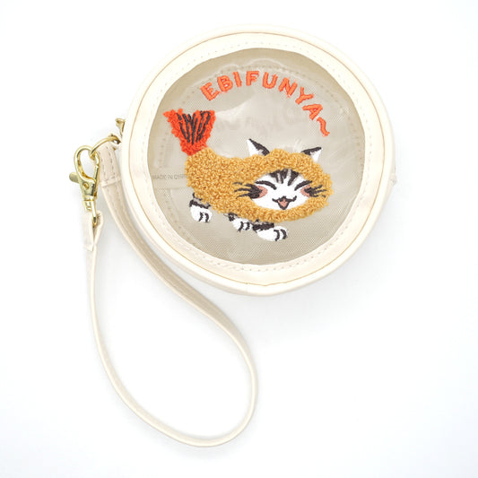 【予約】サガラ刺繍ラウンドポーチ　エビフニャー