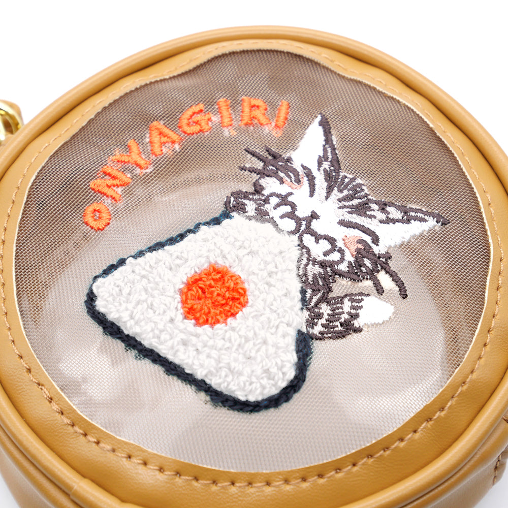 【予約】サガラ刺繍ラウンドポーチ　おにゃぎり